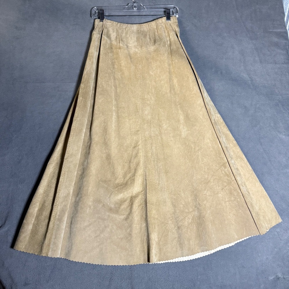 M L Leddy's Tan Suede Leather Maxi Skirt Western Handmade Texas A-Line Medium - Picture 5 of 8